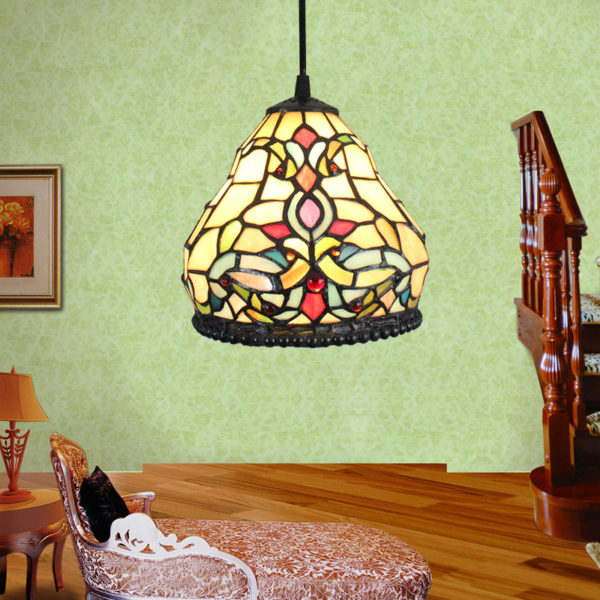 8inch European Pastoral Retro Style Pendant Light Colorful Pattern Glass Shade Bedroom Living Room Kitchen Light - Image 6