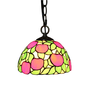 8inch European Pastoral Retro Style Pendant Light Red Apple Pattern Glass Shade Bedroom Living Room Kitchen Light