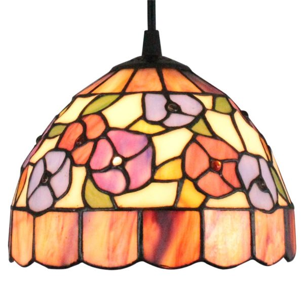 8inch European Pastoral Retro Style Pendant Light Colorful Small Flower Pattern Glass Shade Bedroom Living Room Kitchen Light - Image 3
