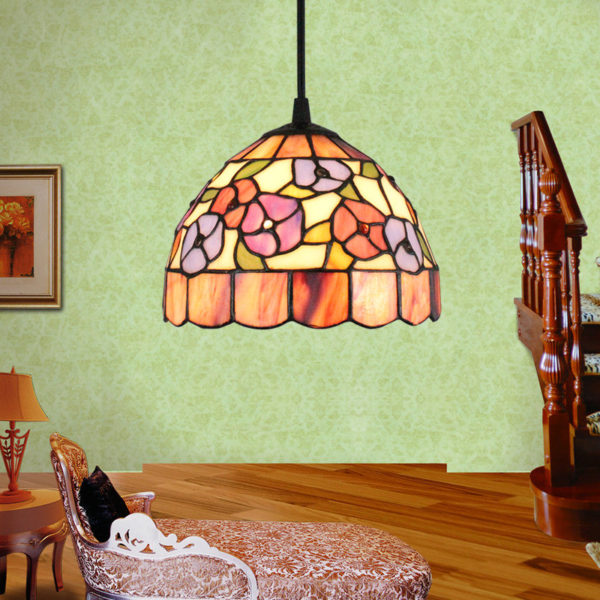 8inch European Pastoral Retro Style Pendant Light Colorful Small Flower Pattern Glass Shade Bedroom Living Room Kitchen Light - Image 6