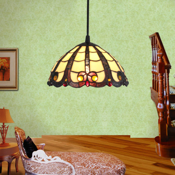 8inch European Pastoral Retro Style Pendant Light Colorful Pattern Glass Shade Bedroom Living Room Kitchen Light - Image 6