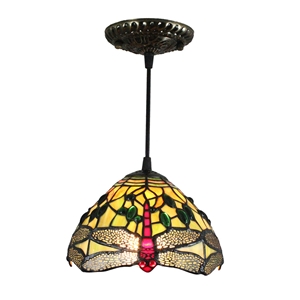 8inch European Pastoral Retro Style Pendant Light Dragonfly Pattern Glass Shade Bedroom Living Room Kitchen Light