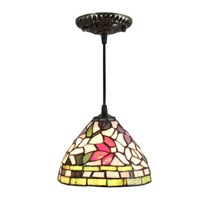 8inch European Pastoral Retro Style Pendant Light Colorful Flowers Pattern Glass Shade Bedroom Living Room Kitchen Light