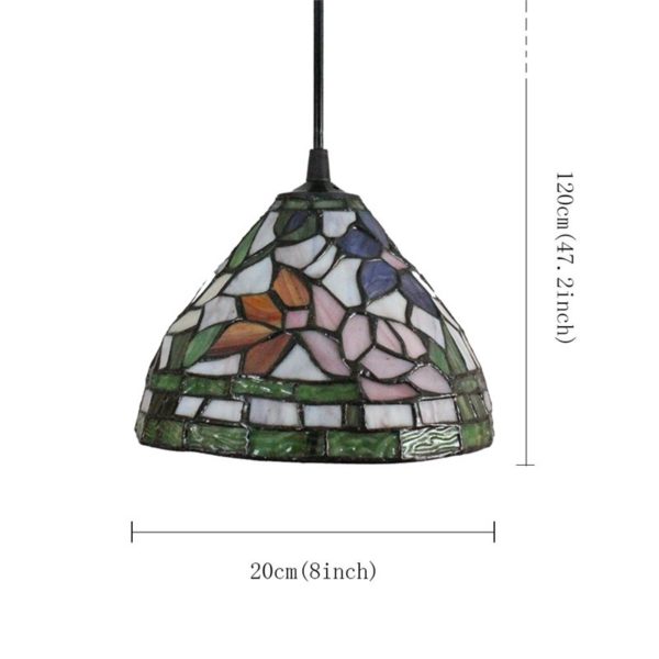8inch European Pastoral Retro Style Pendant Light Colorful Flowers Pattern Glass Shade Bedroom Living Room Kitchen Light - Image 2