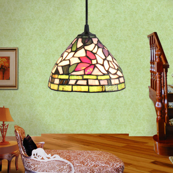 8inch European Pastoral Retro Style Pendant Light Colorful Flowers Pattern Glass Shade Bedroom Living Room Kitchen Light - Image 6