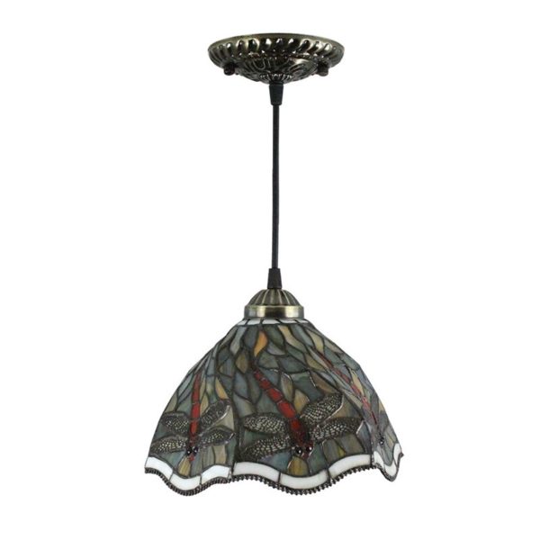 8inch European Pastoral Retro Style Pendant Light Red Dragonfly Pattern Glass Shade Bedroom Living Room Kitchen Light - Image 8