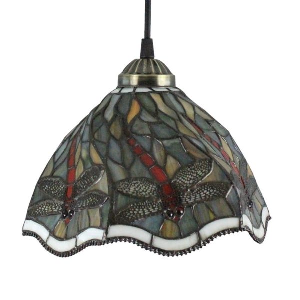 8inch European Pastoral Retro Style Pendant Light Red Dragonfly Pattern Glass Shade Bedroom Living Room Kitchen Light - Image 9