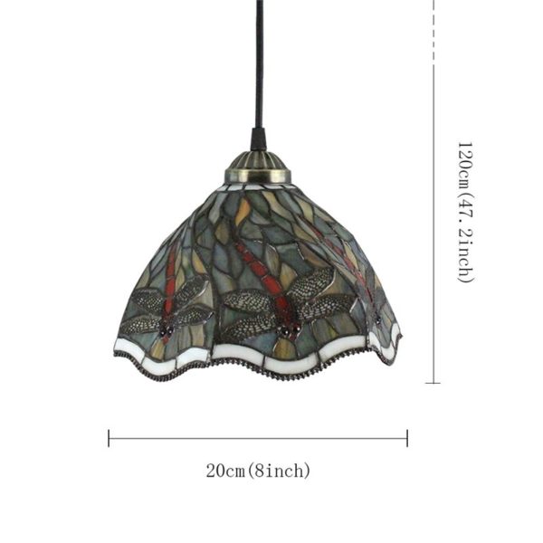8inch European Pastoral Retro Style Pendant Light Red Dragonfly Pattern Glass Shade Bedroom Living Room Kitchen Light - Image 2