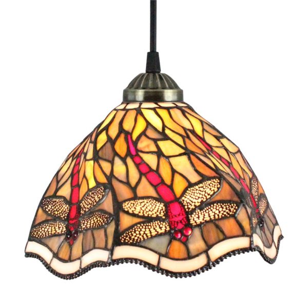 8inch European Pastoral Retro Style Pendant Light Red Dragonfly Pattern Glass Shade Bedroom Living Room Kitchen Light - Image 3