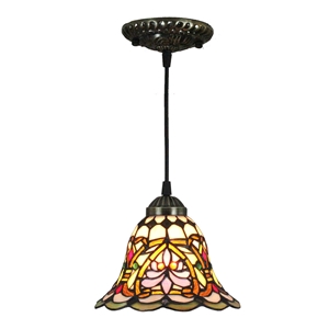 8inch European Pastoral Retro Style Pendant Light Colorful Pattern Glass Shade Bedroom Living Room Kitchen Light