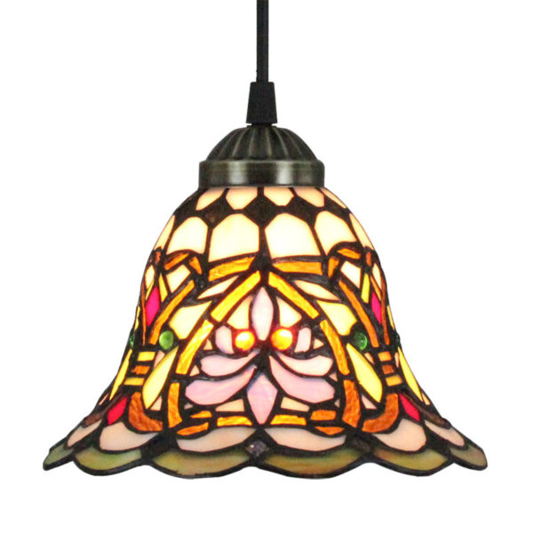 8inch European Pastoral Retro Style Pendant Light Colorful Pattern Glass Shade Bedroom Living Room Kitchen Light - Image 3