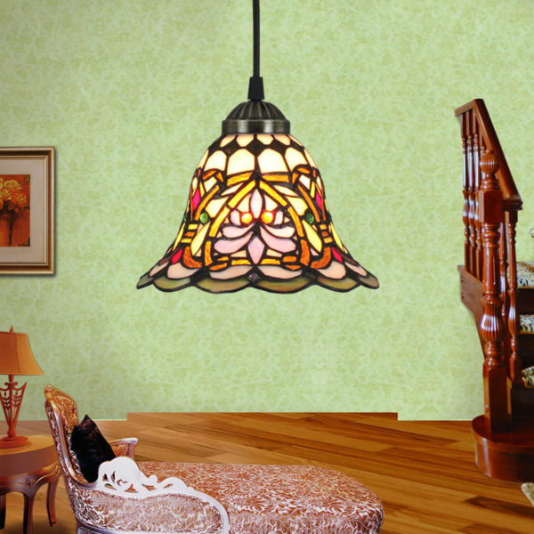 8inch European Pastoral Retro Style Pendant Light Colorful Pattern Glass Shade Bedroom Living Room Kitchen Light - Image 6