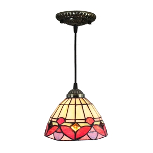 8inch European Pastoral Retro Style Pendant Light Colorful Pattern Glass Shade Bedroom Living Room Kitchen Light
