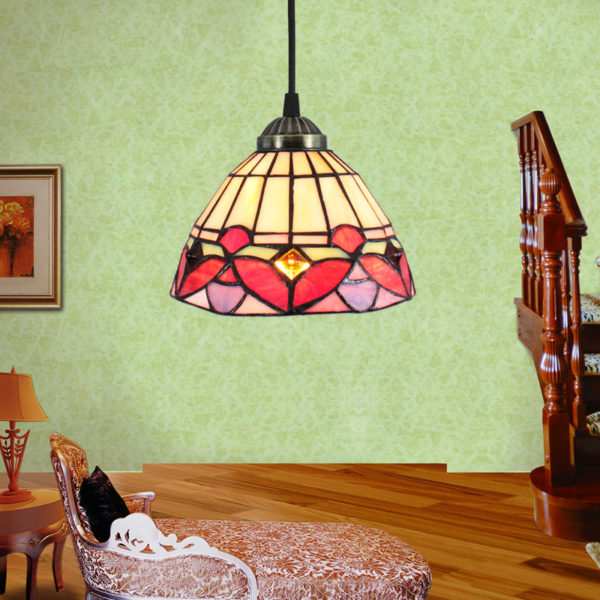 8inch European Pastoral Retro Style Pendant Light Colorful Pattern Glass Shade Bedroom Living Room Kitchen Light - Image 6