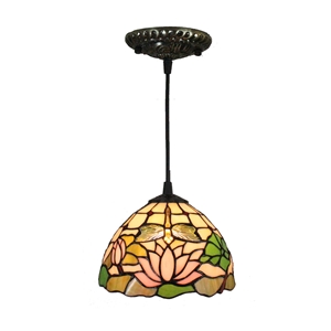 8inch European Pastoral Retro Style Pendant Light Lotus Pattern Glass Shade Bedroom Living Room Kitchen Light