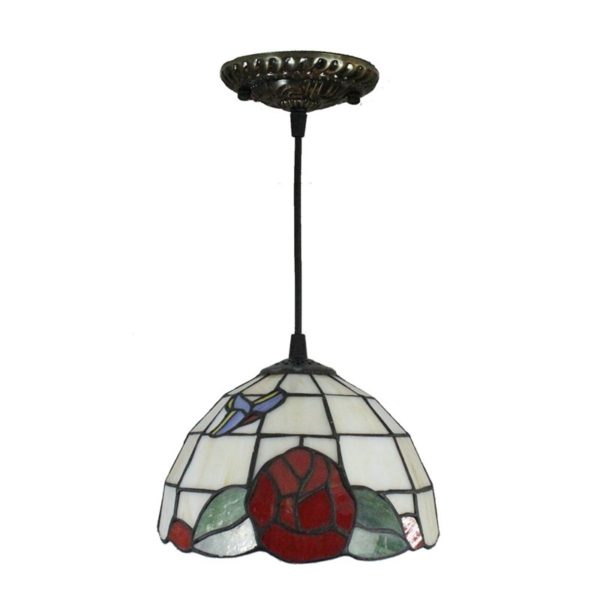 8inch European Pastoral Retro Style Pendant Light Red Flower Pattern Glass Shade Bedroom Living Room Kitchen Light - Image 8