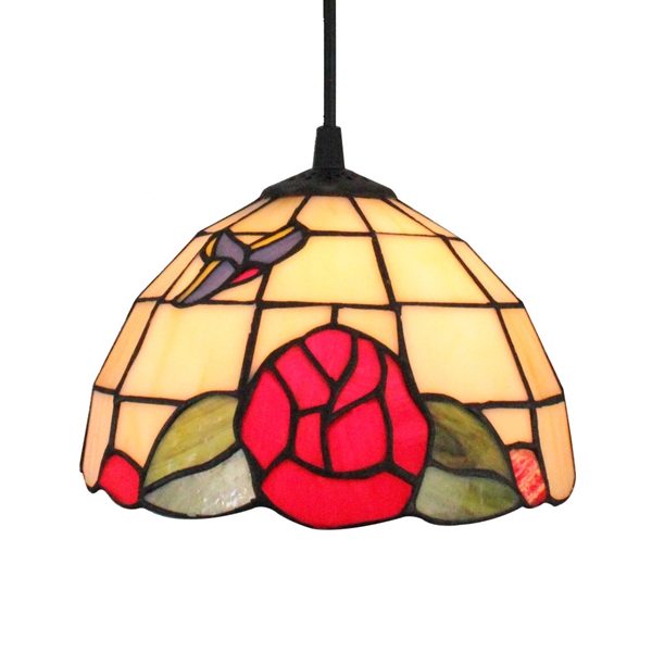 8inch European Pastoral Retro Style Pendant Light Red Flower Pattern Glass Shade Bedroom Living Room Kitchen Light - Image 9
