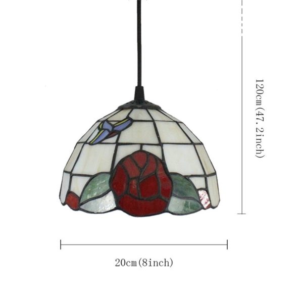8inch European Pastoral Retro Style Pendant Light Red Flower Pattern Glass Shade Bedroom Living Room Kitchen Light - Image 2