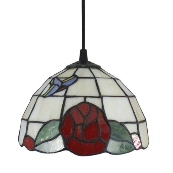 8inch European Pastoral Retro Style Pendant Light Red Flower Pattern Glass Shade Bedroom Living Room Kitchen Light - Image 3