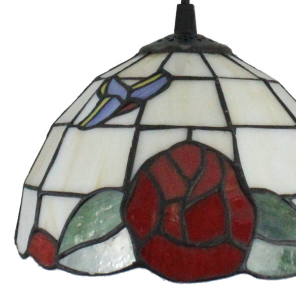 8inch European Pastoral Retro Style Pendant Light Red Flower Pattern Glass Shade Bedroom Living Room Kitchen Light - Image 4