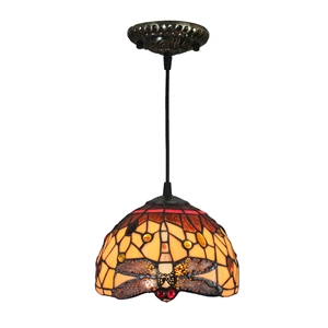 8inch European Pastoral Retro Style Pendant Light Dragonfly Pattern Glass Shade Bedroom Living Room Kitchen Light