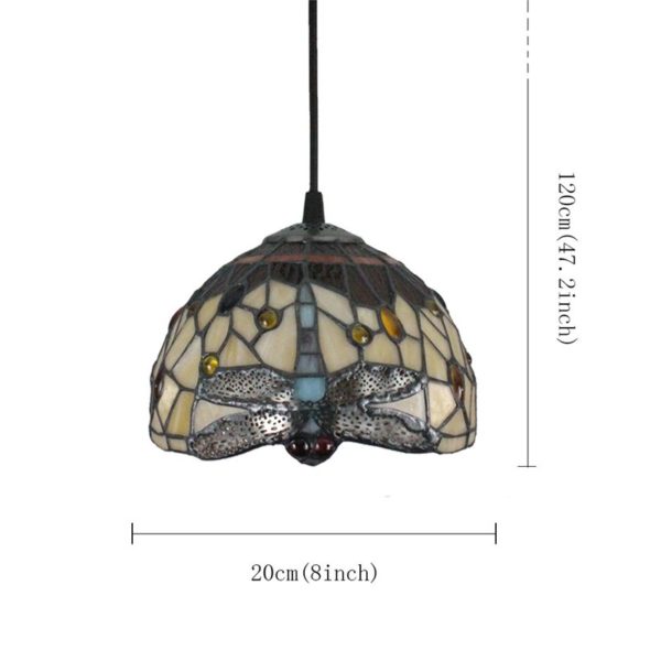 8inch European Pastoral Retro Style Pendant Light Dragonfly Pattern Glass Shade Bedroom Living Room Kitchen Light - Image 2