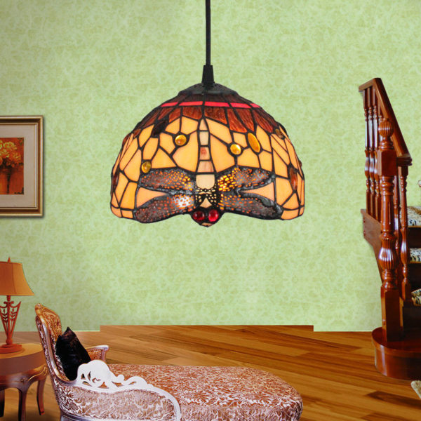 8inch European Pastoral Retro Style Pendant Light Dragonfly Pattern Glass Shade Bedroom Living Room Kitchen Light - Image 6
