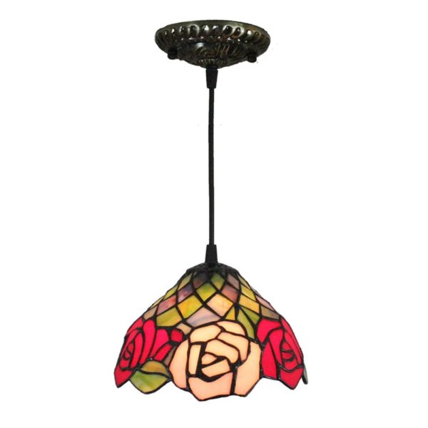 8inch European Pastoral Retro Style Pendant Light Colorful Rose Pattern Glass Shade Bedroom Living Room Kitchen Light - Image 7