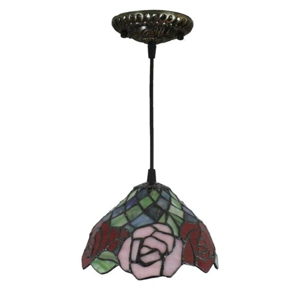 8inch European Pastoral Retro Style Pendant Light Colorful Rose Pattern Glass Shade Bedroom Living Room Kitchen Light - Image 8
