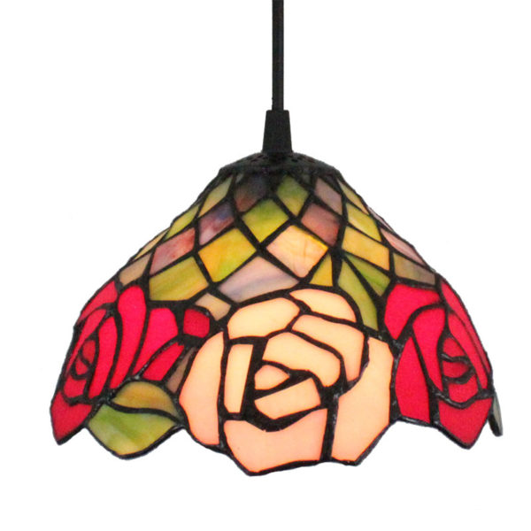 8inch European Pastoral Retro Style Pendant Light Colorful Rose Pattern Glass Shade Bedroom Living Room Kitchen Light - Image 9