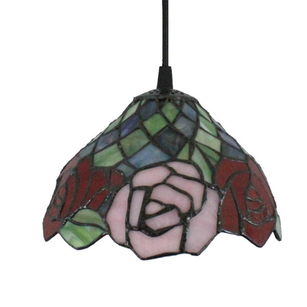 8inch European Pastoral Retro Style Pendant Light Colorful Rose Pattern Glass Shade Bedroom Living Room Kitchen Light - Image 3