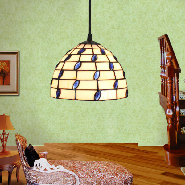 8inch European Pastoral Retro Style Pendant Light Sapphire Glass Shade Bedroom Living Room Kitchen Light - Image 6