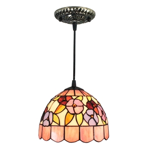8inch European Pastoral Retro Style Pendant Light Colorful Small Flower Pattern Glass Shade Bedroom Living Room Kitchen Light