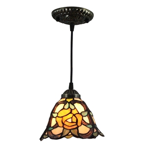 8inch European Pastoral Retro Style Pendant Light Yellow Rose Pattern Glass Shade Bedroom Living Room Kitchen Light