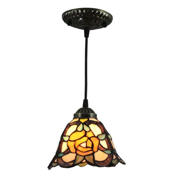 8inch European Pastoral Retro Style Pendant Light Yellow Rose Pattern Glass Shade Bedroom Living Room Kitchen Light - Image 7