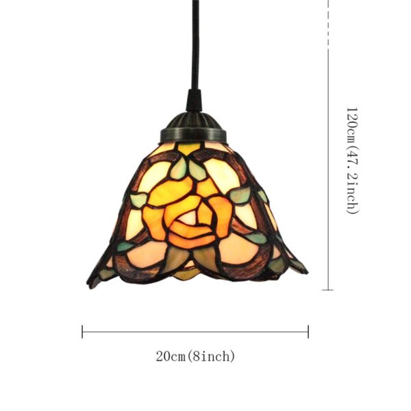 8inch European Pastoral Retro Style Pendant Light Yellow Rose Pattern Glass Shade Bedroom Living Room Kitchen Light - Image 2