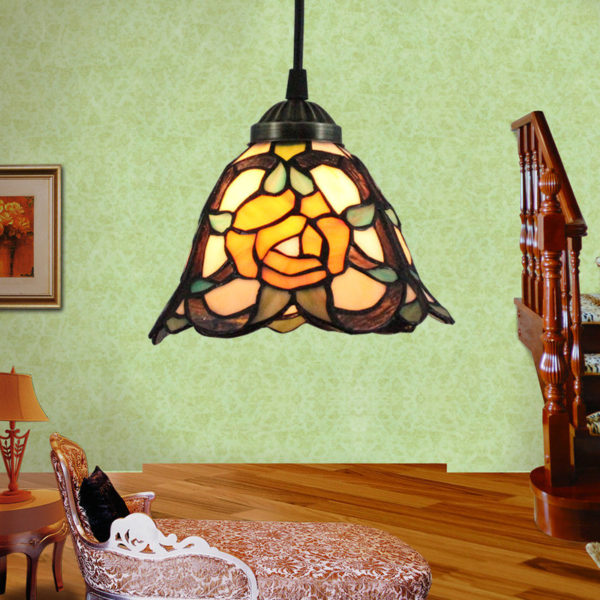 8inch European Pastoral Retro Style Pendant Light Yellow Rose Pattern Glass Shade Bedroom Living Room Kitchen Light - Image 6
