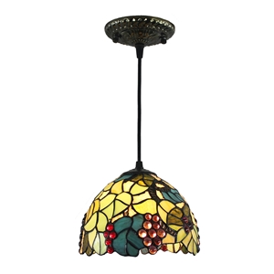 8inch European Pastoral Retro Style Pendant Light Colorful Grape Pattern Glass Shade Bedroom Living Room Kitchen Light