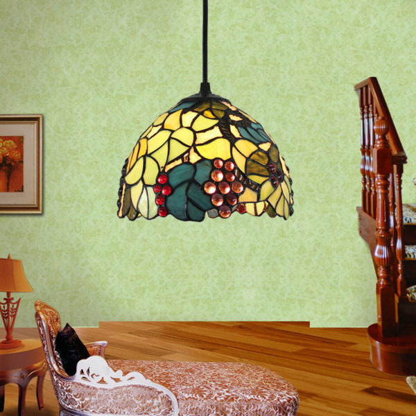 8inch European Pastoral Retro Style Pendant Light Colorful Grape Pattern Glass Shade Bedroom Living Room Kitchen Light - Image 5