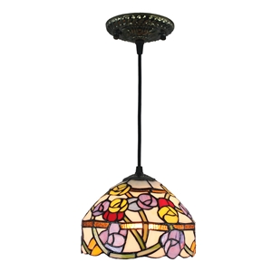 8inch European Pastoral Retro Style Pendant Light Colorful Small Flower Pattern Glass Shade Bedroom Living Room Kitchen Light