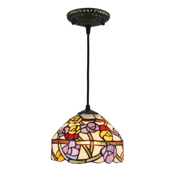 8inch European Pastoral Retro Style Pendant Light Colorful Small Flower Pattern Glass Shade Bedroom Living Room Kitchen Light - Image 7