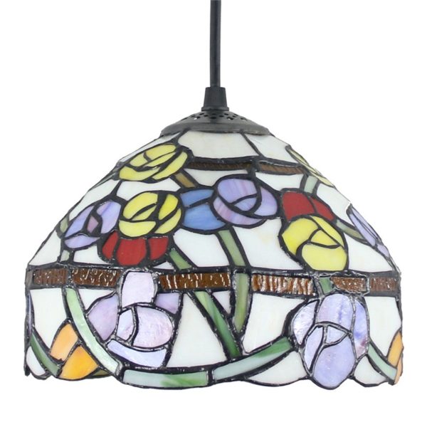 8inch European Pastoral Retro Style Pendant Light Colorful Small Flower Pattern Glass Shade Bedroom Living Room Kitchen Light - Image 9