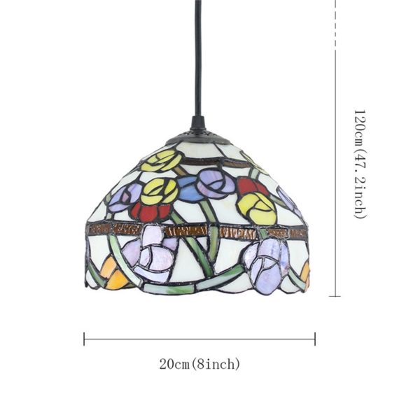 8inch European Pastoral Retro Style Pendant Light Colorful Small Flower Pattern Glass Shade Bedroom Living Room Kitchen Light - Image 2