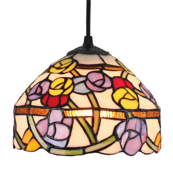 8inch European Pastoral Retro Style Pendant Light Colorful Small Flower Pattern Glass Shade Bedroom Living Room Kitchen Light - Image 3