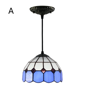 8inch European Pastoral Retro Style Pendant Light Colorful Grid Pattern Glass Shade Bedroom Living Room Kitchen Light