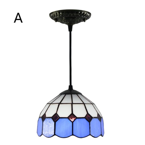 8inch European Pastoral Retro Style Pendant Light Colorful Grid Pattern Glass Shade Bedroom Living Room Kitchen Light - Image 7