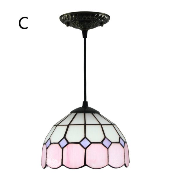 8inch European Pastoral Retro Style Pendant Light Colorful Grid Pattern Glass Shade Bedroom Living Room Kitchen Light - Image 9