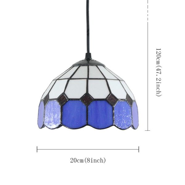 8inch European Pastoral Retro Style Pendant Light Colorful Grid Pattern Glass Shade Bedroom Living Room Kitchen Light - Image 2