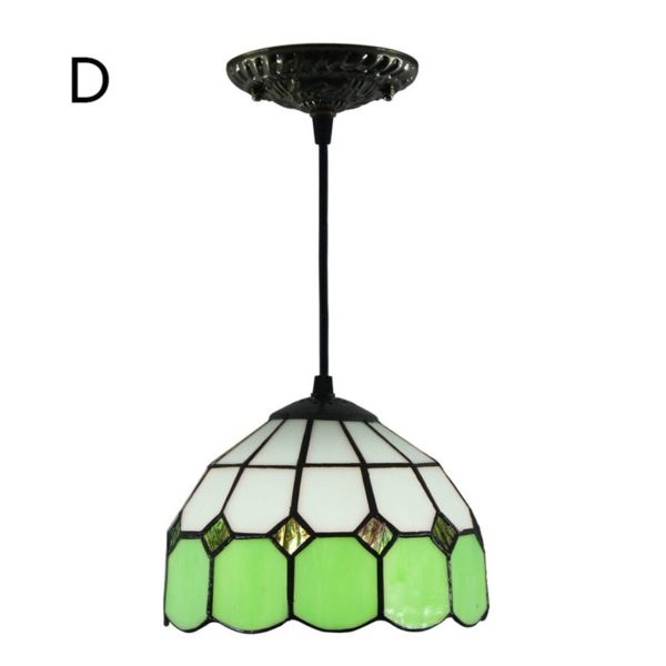 8inch European Pastoral Retro Style Pendant Light Colorful Grid Pattern Glass Shade Bedroom Living Room Kitchen Light - Image 3