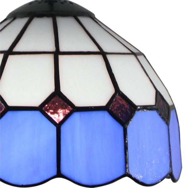 8inch European Pastoral Retro Style Pendant Light Colorful Grid Pattern Glass Shade Bedroom Living Room Kitchen Light - Image 5
